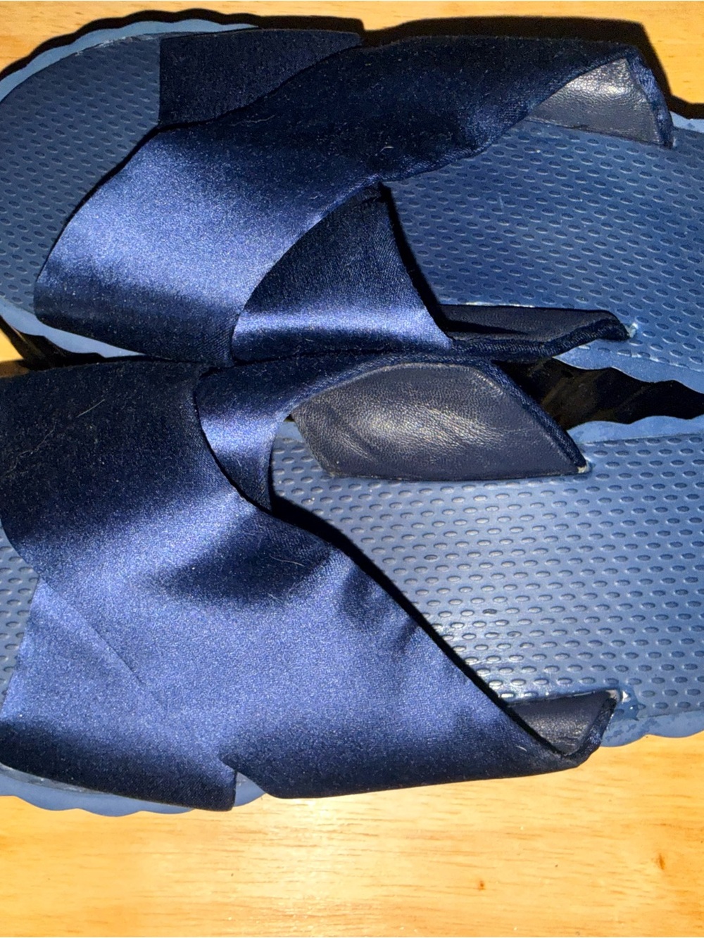 Tory Burch Navy Satin Crisscross Slide Sandals